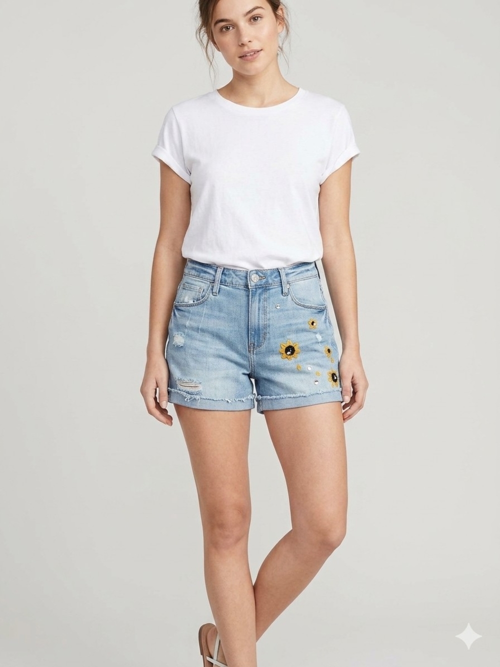 Levi's Light Blue Denim Shorts with Sunflower Embroidery